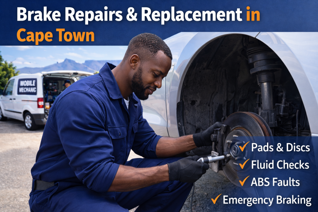 Mobile mechanic performing brake repairs and brake pad replacement in Cape Town
