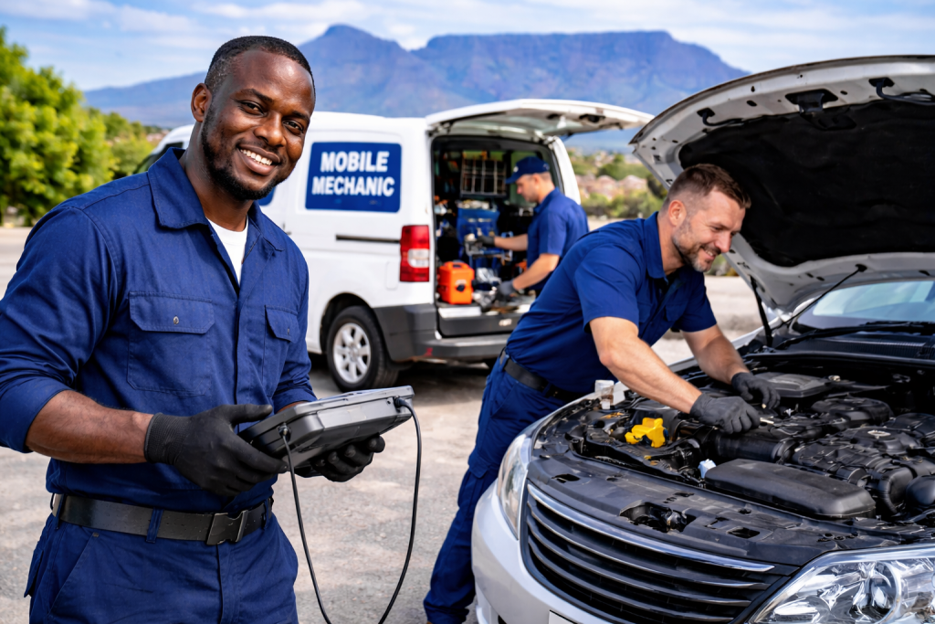 Mobile mechanic in Cape Town repairing a car at the roadside