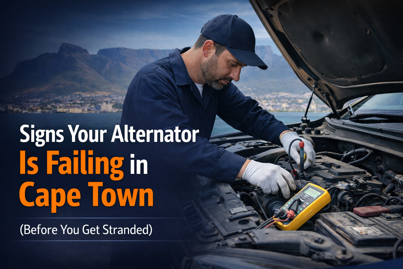 Mechanic diagnosing alternator failure in Cape Town vehicle